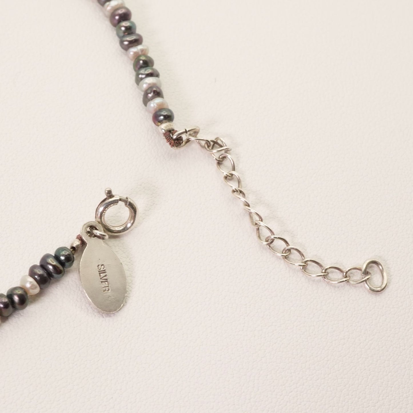 Ageto freshwater pearl necklace with black and white pearls on silver chain model 24-4881S