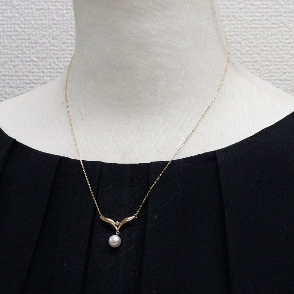 Mikimoto K18YG Akoya pearl diamond pendant necklace with 7.2mm pearl and 42cm gold chain