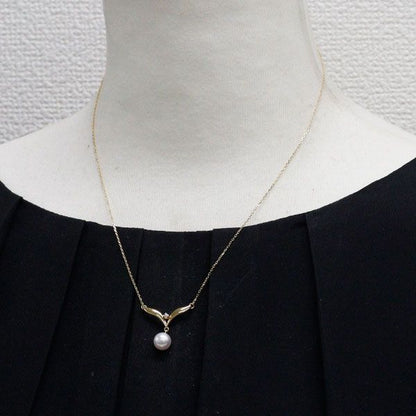 Mikimoto K18YG Akoya pearl diamond pendant necklace with 7.2mm pearl and 42cm gold chain