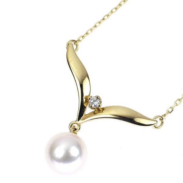 Mikimoto K18YG Akoya pearl diamond pendant necklace with 7.2mm pearl and 42cm gold chain