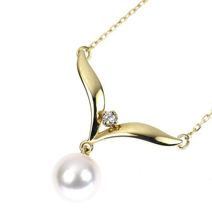 Mikimoto K18YG Akoya pearl diamond pendant necklace with 7.2mm pearl and 42cm gold chain