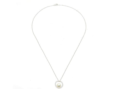 MIKIMOTO diamond necklace with 7mm Akoya pearl in 18k white gold, 45cm length, used condition
