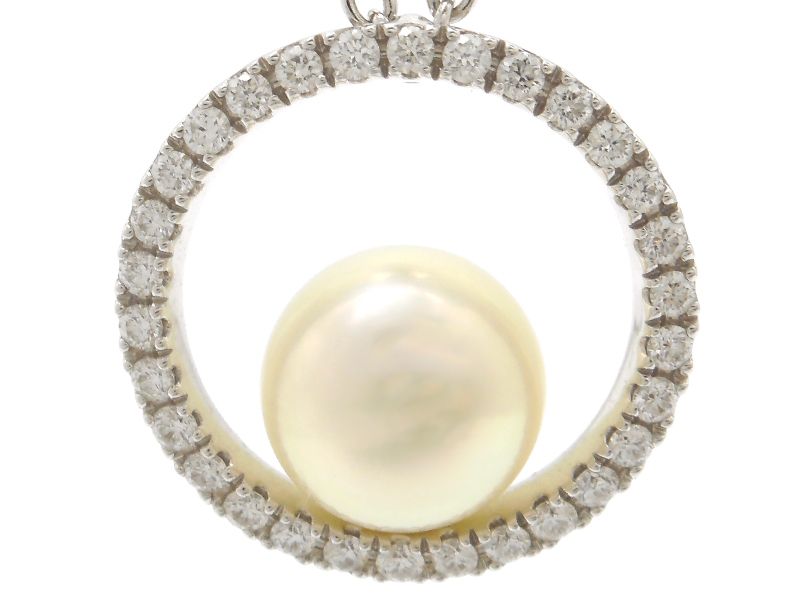 MIKIMOTO diamond necklace with 7mm Akoya pearl in 18k white gold, 45cm length, used condition