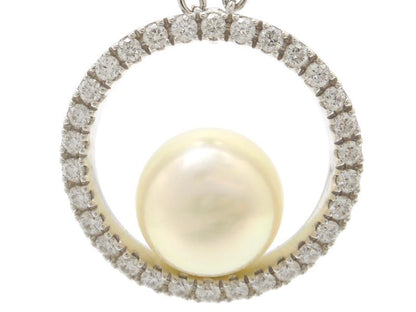 MIKIMOTO diamond necklace with 7mm Akoya pearl in 18k white gold, 45cm length, used condition