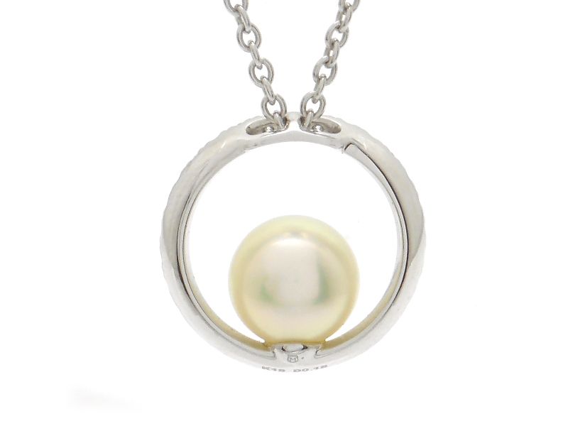 MIKIMOTO diamond necklace with 7mm Akoya pearl in 18k white gold, 45cm length, used condition