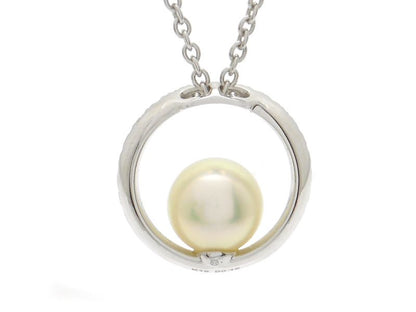 MIKIMOTO diamond necklace with 7mm Akoya pearl in 18k white gold, 45cm length, used condition