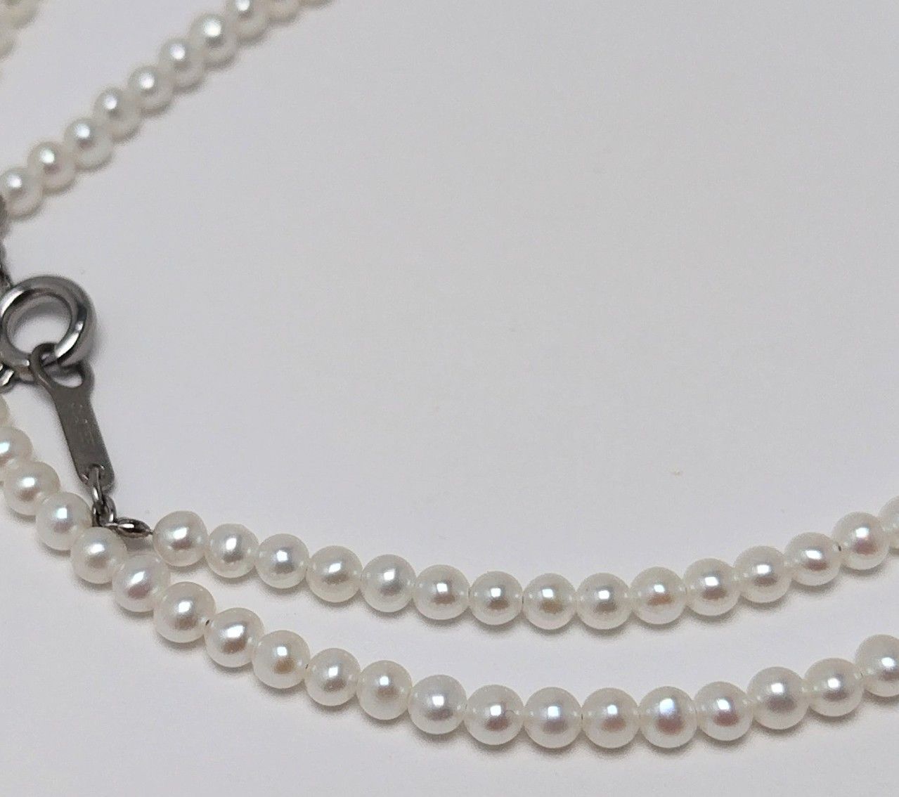 Baby 3mm white Akoya and freshwater pearl necklace with semi-round pearls and good luster