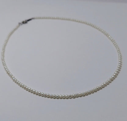 Baby 3mm white Akoya and freshwater pearl necklace with semi-round pearls and good luster