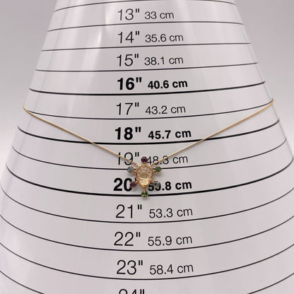 Agete K10 multi-color stone necklace model 24-4457 laid flat showing elegant design