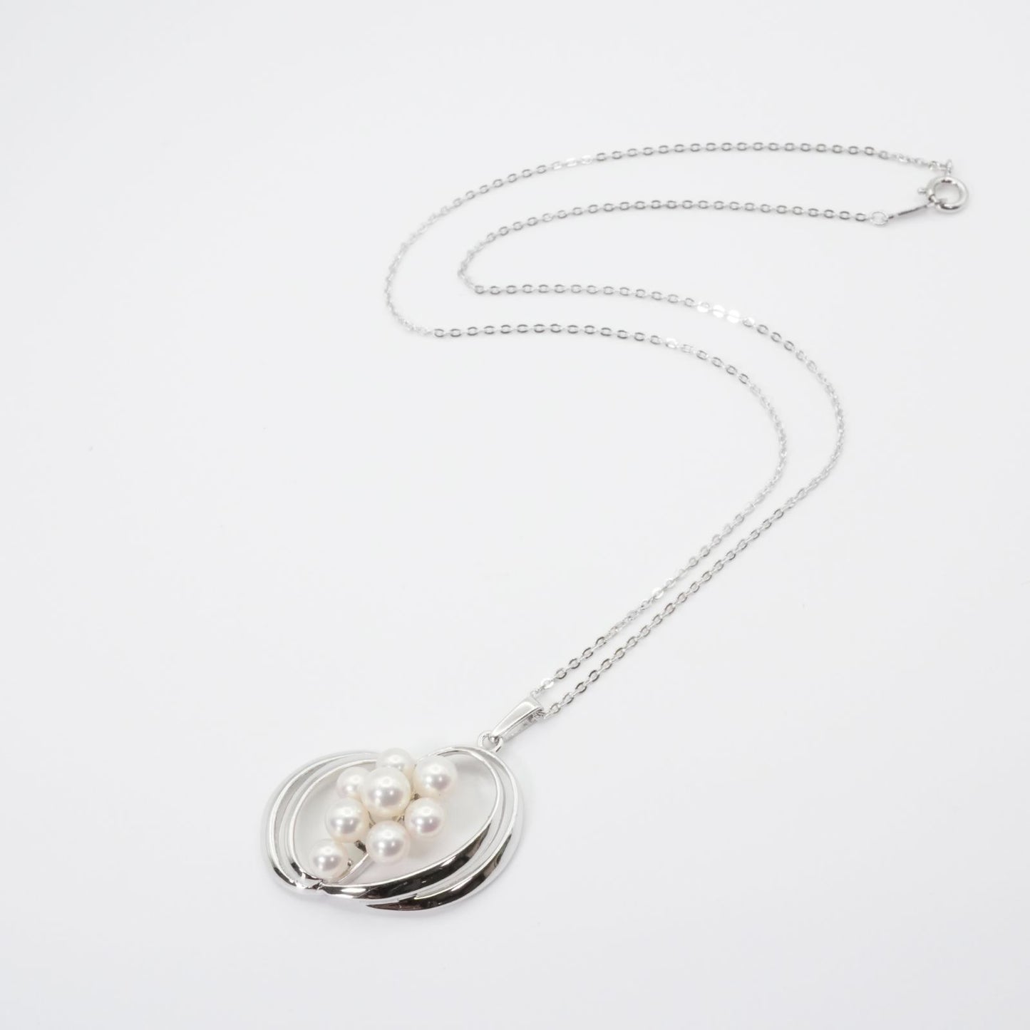 Mikimoto Silver Akoya Pearl Pendant Necklace with a single white pearl on a silver chain