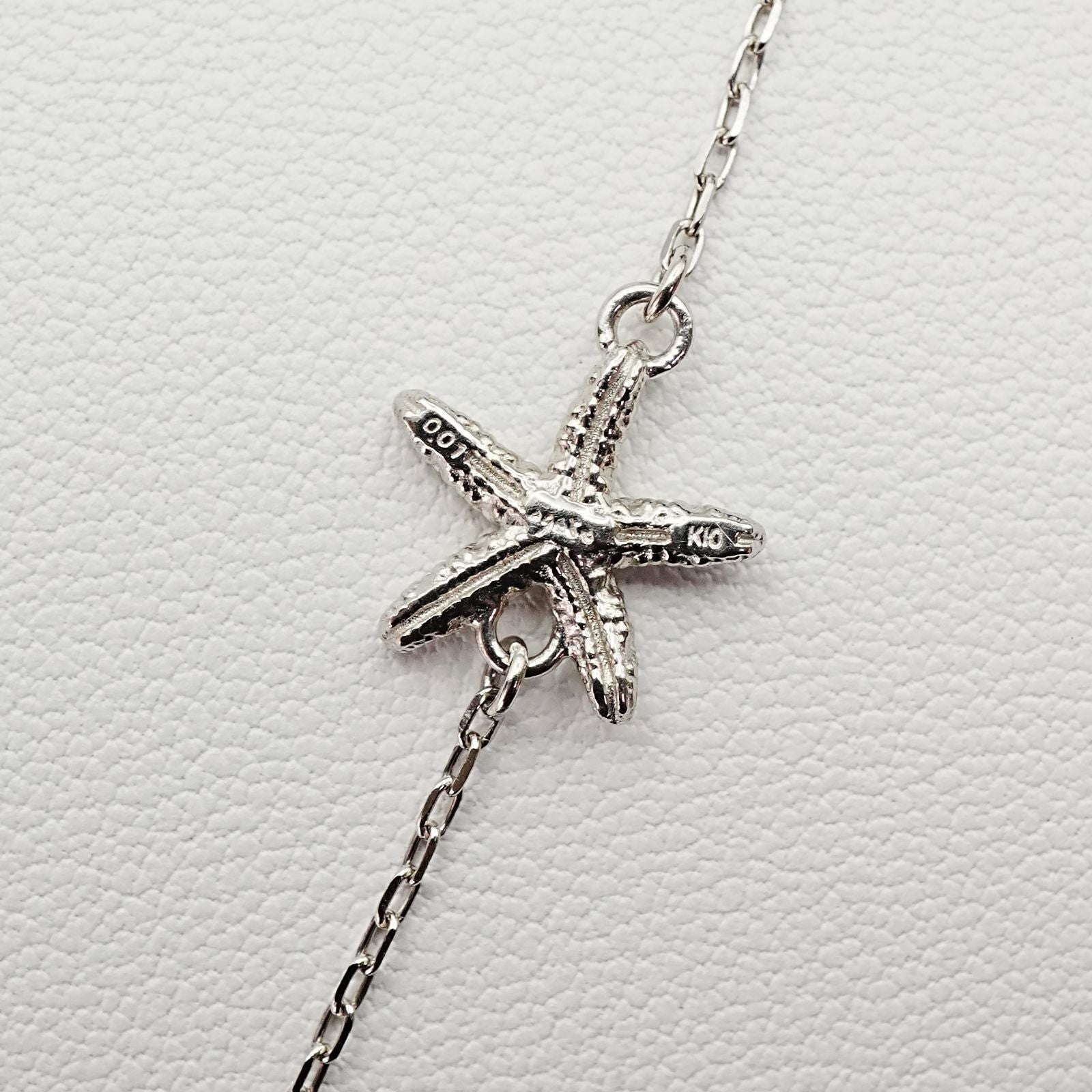 Rare Agete K10 white gold long pearl necklace with a 0.01ct diamond, approximately 100cm in length