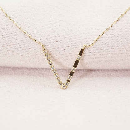 Agete K18 V Line Diamond Necklace 25-1402S featuring 0.04ct diamonds on a refined V line design