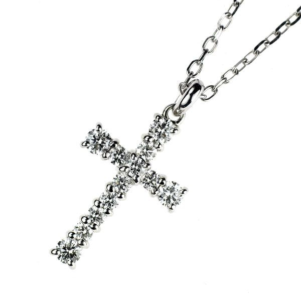 Mikimoto K18WG white gold cross pendant necklace with 0.37ct diamond on 42cm chain