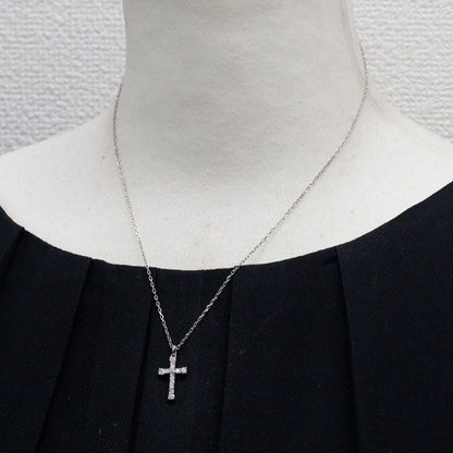 Mikimoto K18WG white gold cross pendant necklace with 0.37ct diamond on 42cm chain