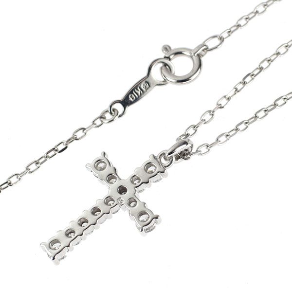 Mikimoto K18WG white gold cross pendant necklace with 0.37ct diamond on 42cm chain