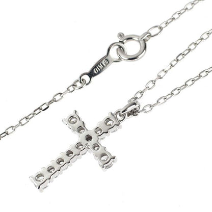 Mikimoto K18WG white gold cross pendant necklace with 0.37ct diamond on 42cm chain