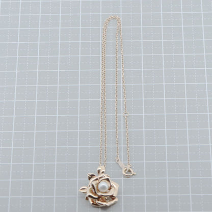 Mikimoto Flower Motif Pearl Necklace in pink gold with 4.5mm pearl and removable floral pendant on adjustable chain