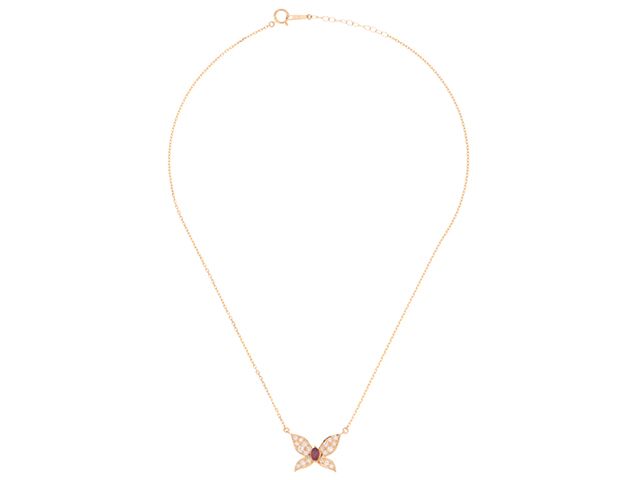 TASAKI K18 yellow gold necklace with diamond 0.38ct and ruby pendant, 40cm length for women