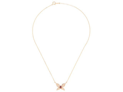 TASAKI K18 yellow gold necklace with diamond 0.38ct and ruby pendant, 40cm length for women