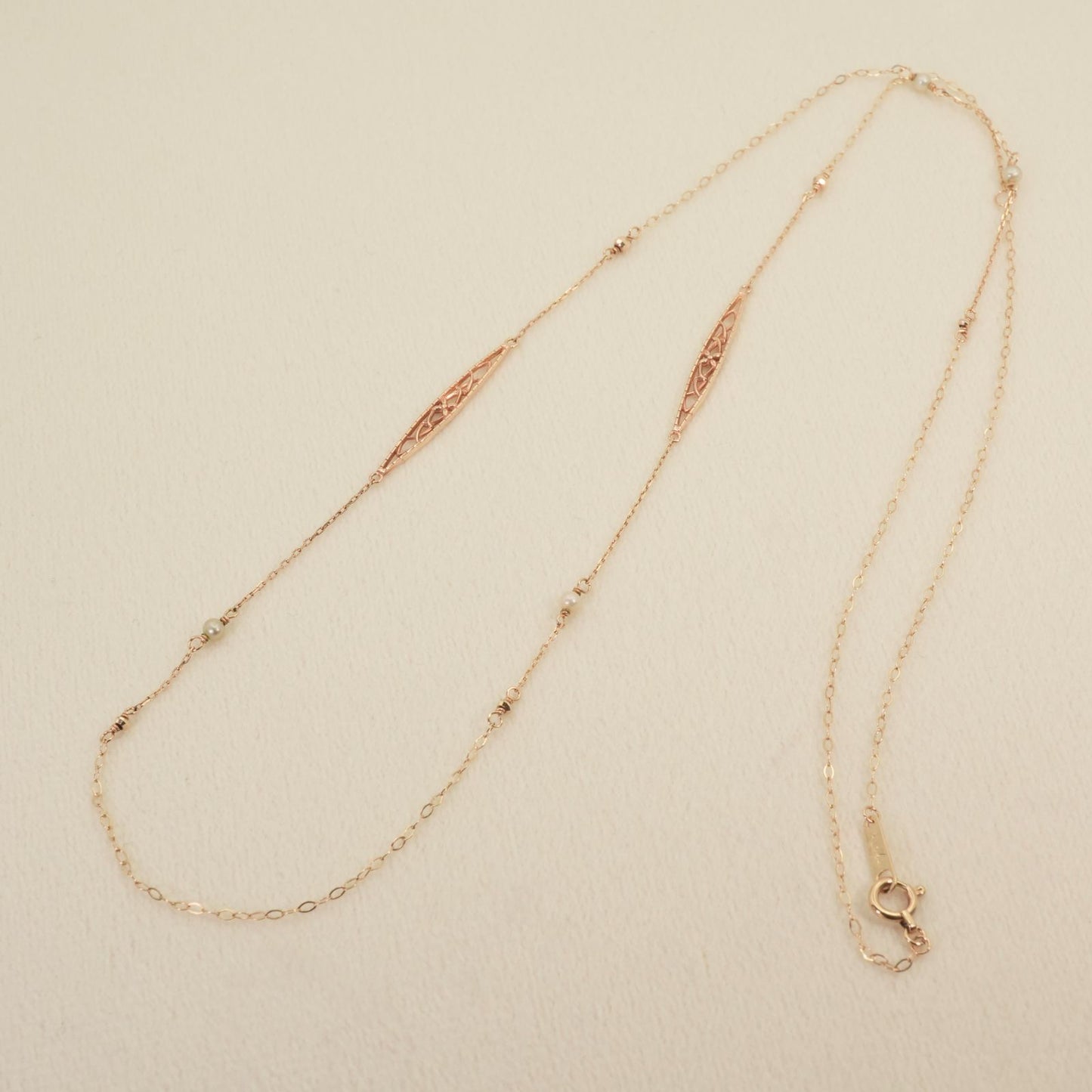 Agete K10 openwork chain necklace with natural pearls, size detailed in image, model 26-1535