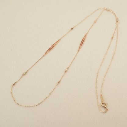 Agete K10 openwork chain necklace with natural pearls, size detailed in image, model 26-1535