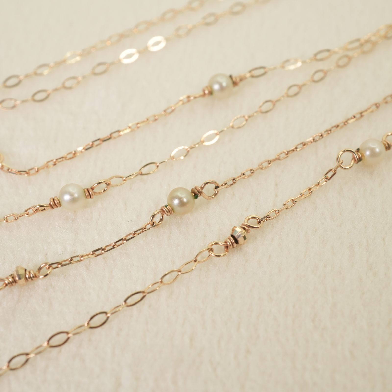Agete K10 openwork chain necklace with natural pearls, size detailed in image, model 26-1535