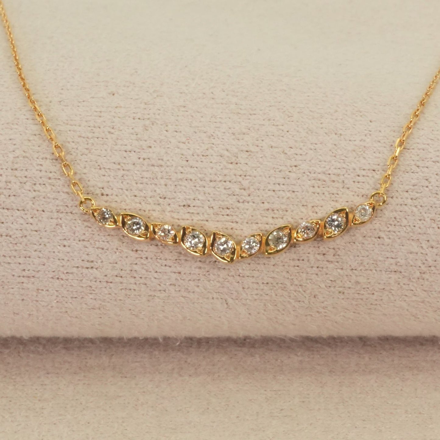 Agate K18 Diamond V Line Necklace 24-4403 with 0.12ct diamonds on a white background