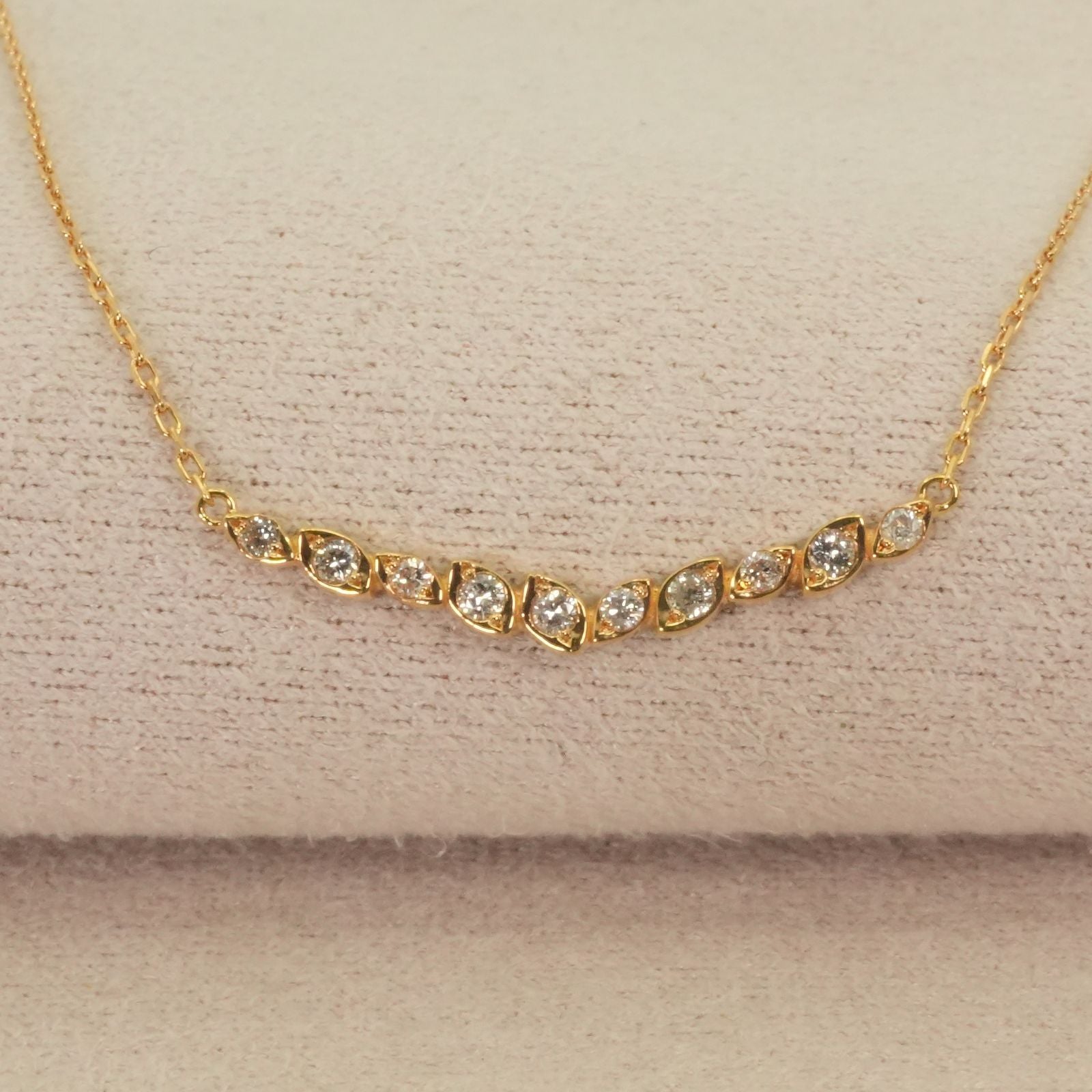 Agate K18 Diamond V Line Necklace 24-4403 with 0.12ct diamonds on a white background