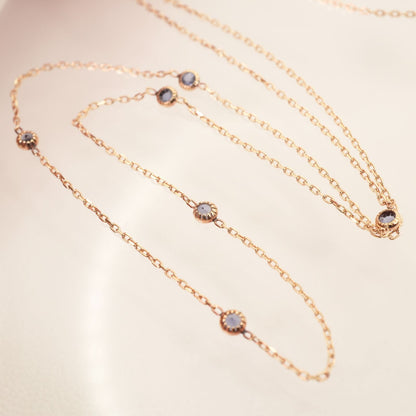 Agete Dreamy Sapphire Station Necklace 26-0797 featuring K10 gold and sapphire stones