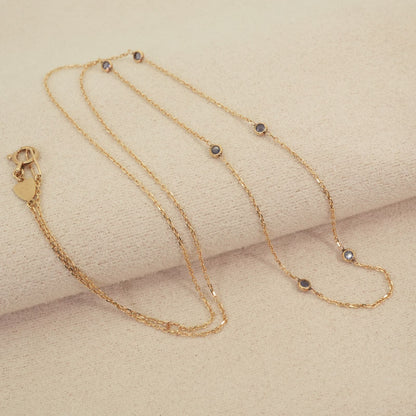 Agete Dreamy Sapphire Station Necklace 26-0797 featuring K10 gold and sapphire stones