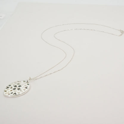Agate Silver Shell Oval Marquis SV Necklace with silver and shell detail, worn look, displayed on white background
