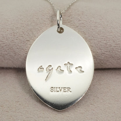 Agate Silver Shell Oval Marquis SV Necklace with silver and shell detail, worn look, displayed on white background