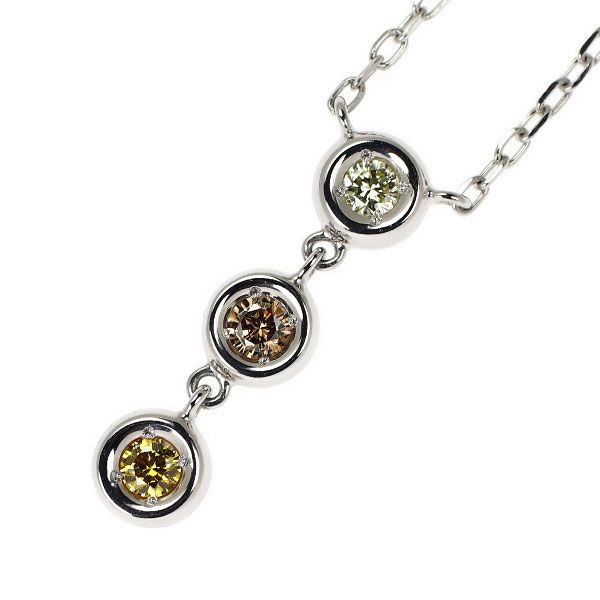 Mikimoto K18 white gold pendant necklace with three color diamonds totaling 0.16ct on a 39.5cm chain