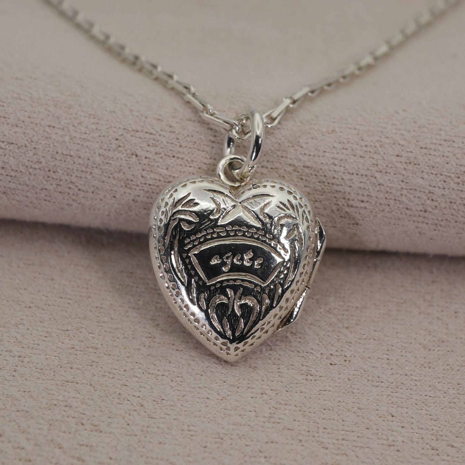 Agete Heart Rocket necklace with amethyst stone in 925 silver, cleaned and polished, size details shown in images