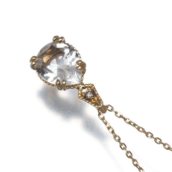 Agate necklace with quartz and 0.007ct diamond pendant set in 10K yellow gold on a 36/40cm chain