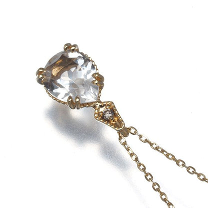 Agate necklace with quartz and 0.007ct diamond pendant set in 10K yellow gold on a 36/40cm chain