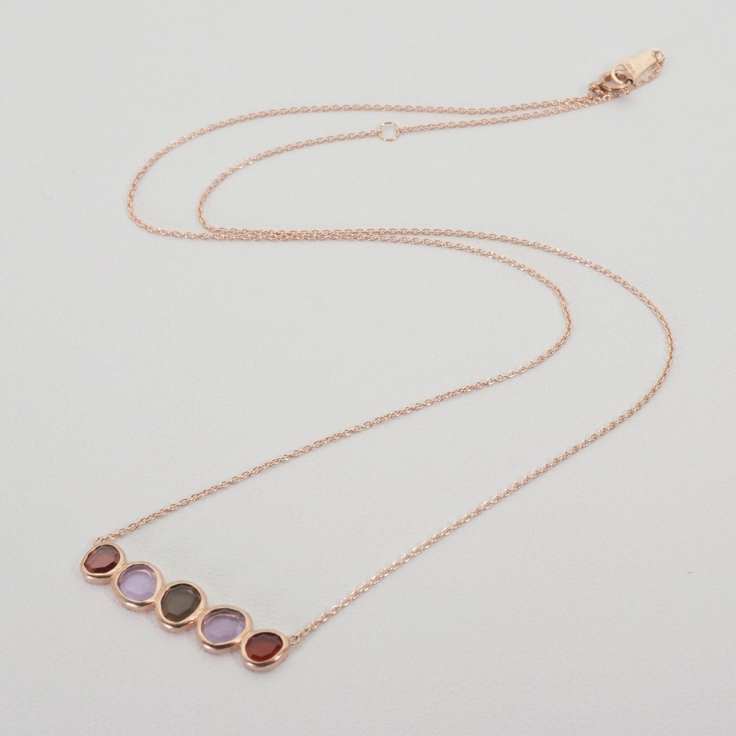 Agete K10 Skinny Multi-Color Necklace featuring multi-colored stones on a delicate gold chain