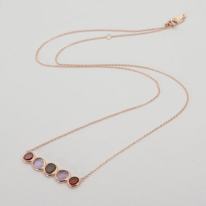 Agete K10 Skinny Multi-Color Necklace featuring multi-colored stones on a delicate gold chain
