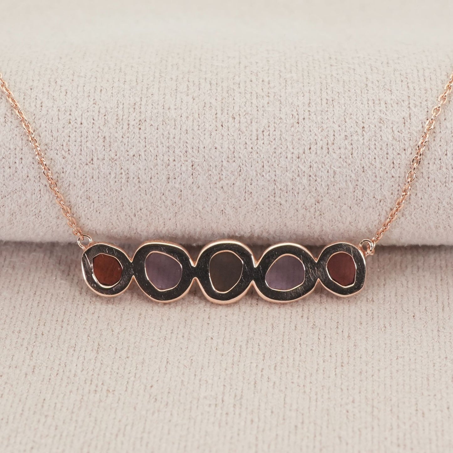 Agete K10 Skinny Multi-Color Necklace featuring multi-colored stones on a delicate gold chain