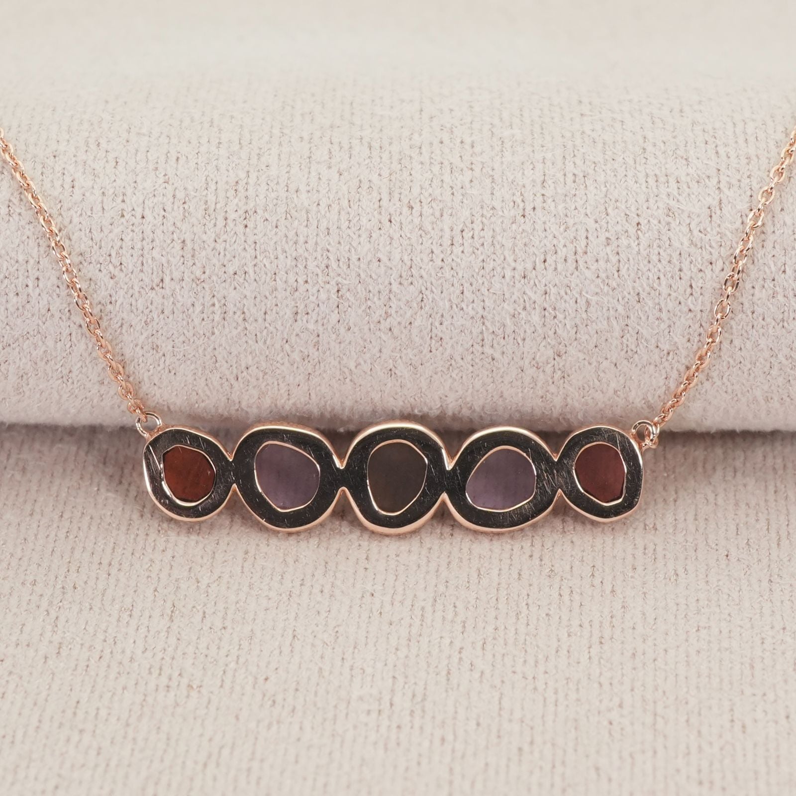 Agete K10 Skinny Multi-Color Necklace featuring multi-colored stones on a delicate gold chain