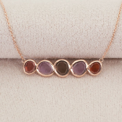 Agete K10 Skinny Multi-Color Necklace featuring multi-colored stones on a delicate gold chain