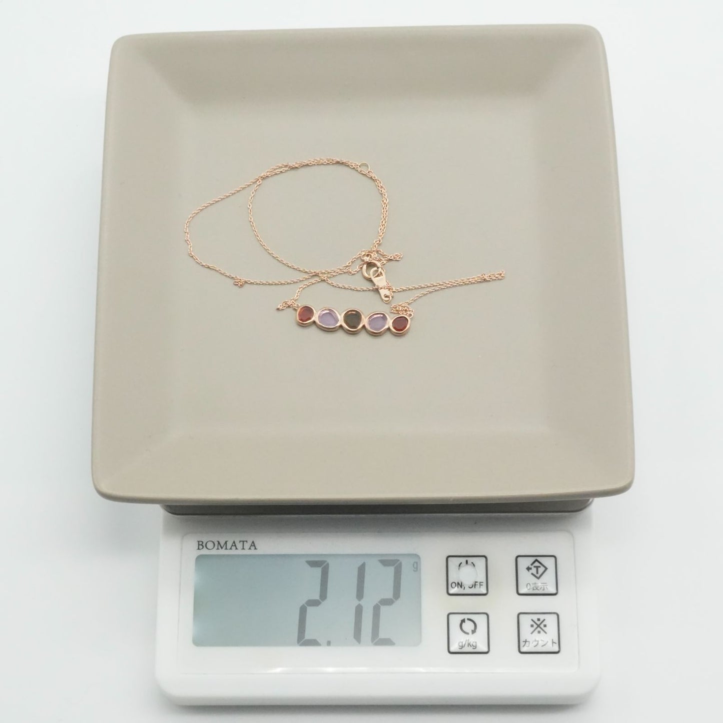 Agete K10 Skinny Multi-Color Necklace featuring multi-colored stones on a delicate gold chain