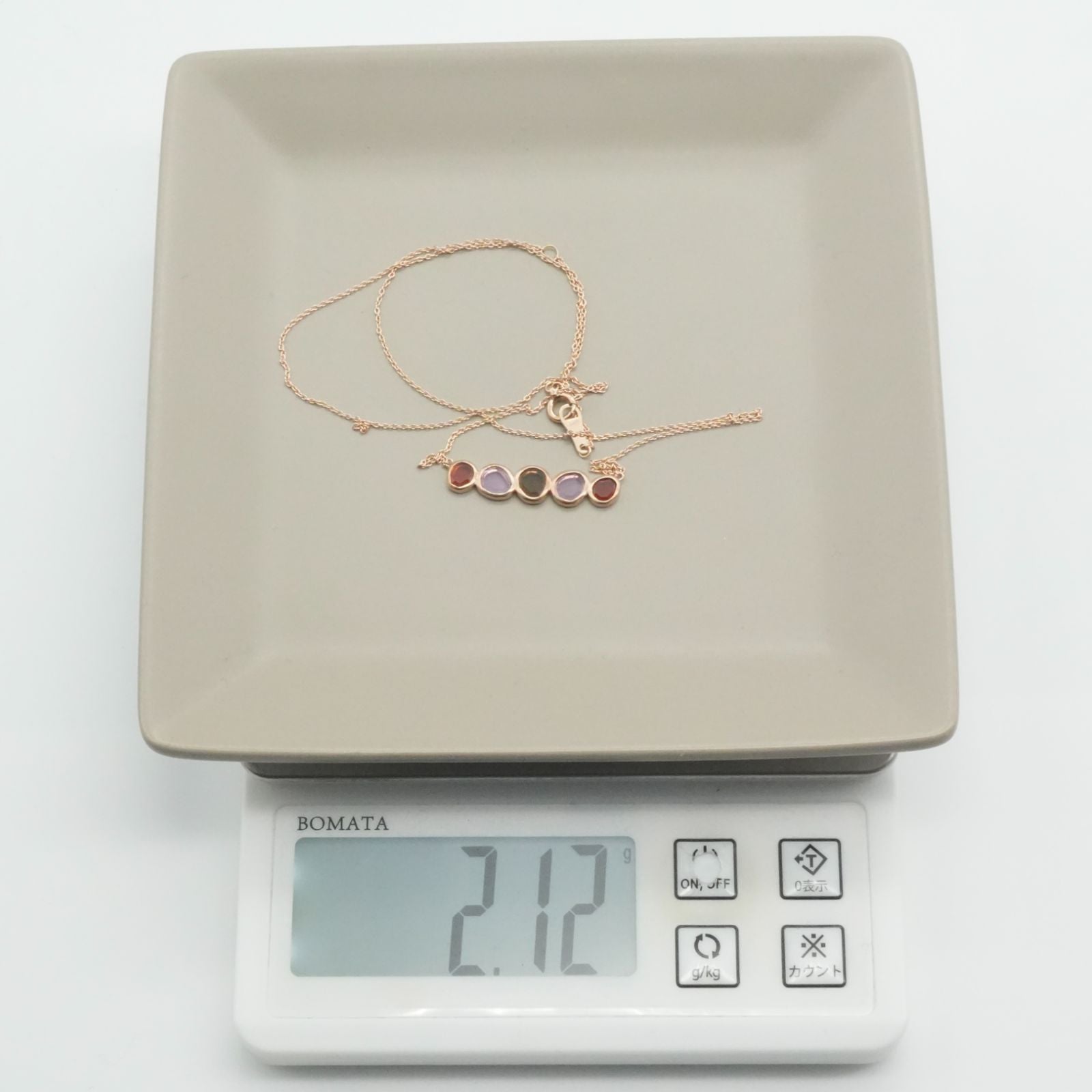 Agete K10 Skinny Multi-Color Necklace featuring multi-colored stones on a delicate gold chain