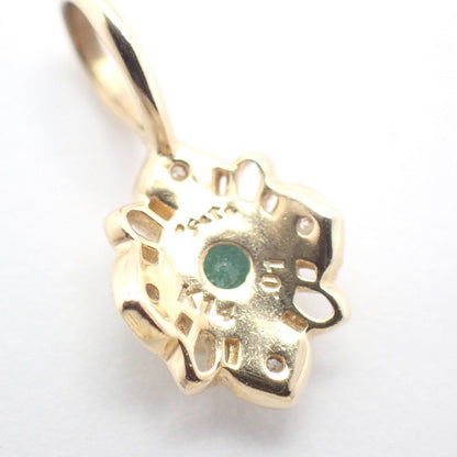 Agete K14 gold pendant top with emerald and 0.01ct diamond, measuring approximately 1.5 cm by 3.0 cm