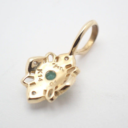 Agete K14 gold pendant top with emerald and 0.01ct diamond, measuring approximately 1.5 cm by 3.0 cm