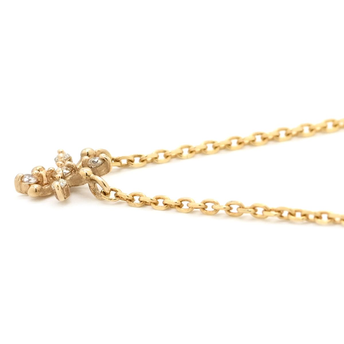 Agete Snowflake Necklace made of 10K yellow gold with a 0.03ct diamond, 40cm chain length