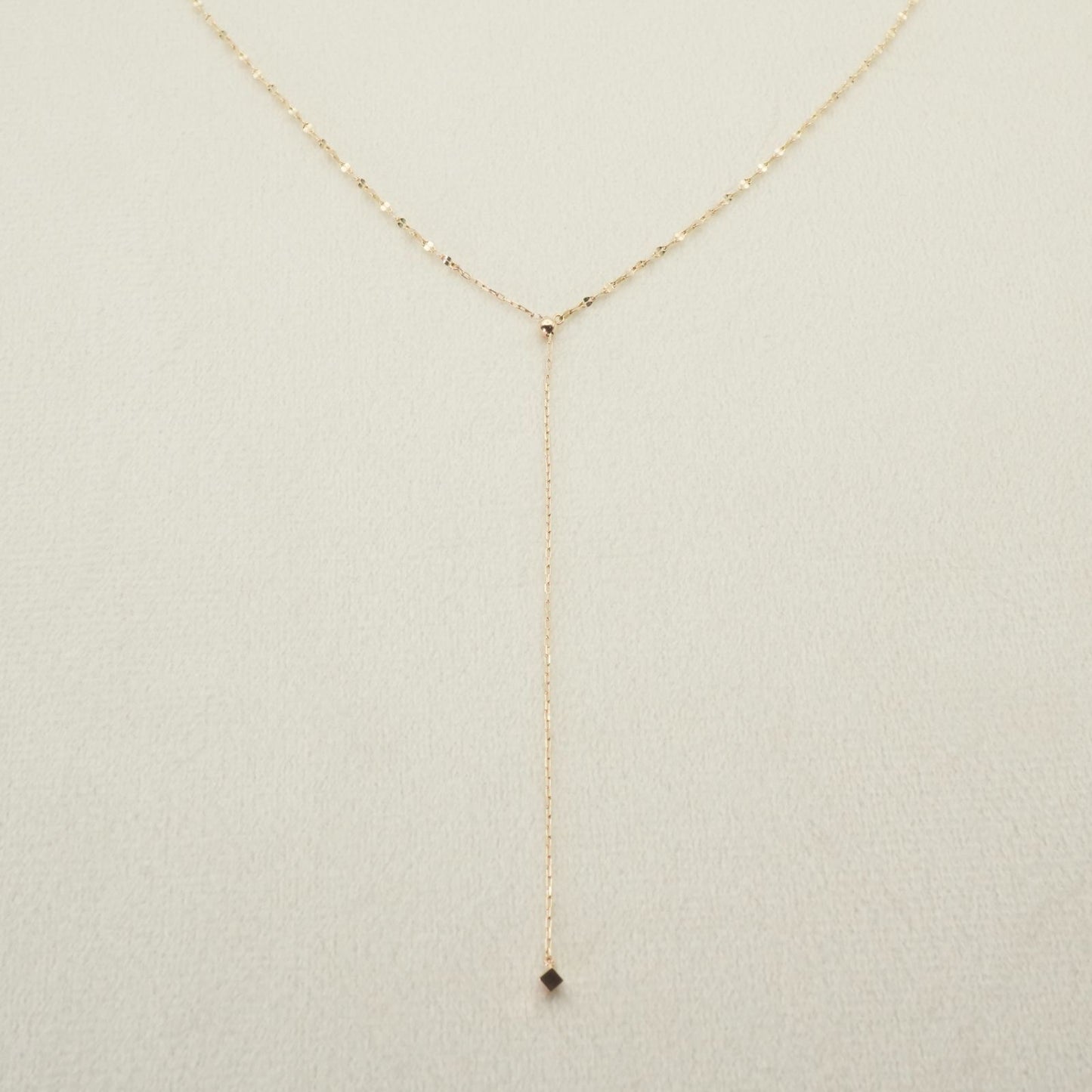 Agete Y-shape Slide Necklace Long K10 26-0087 in gold with a delicate y-shape pendant