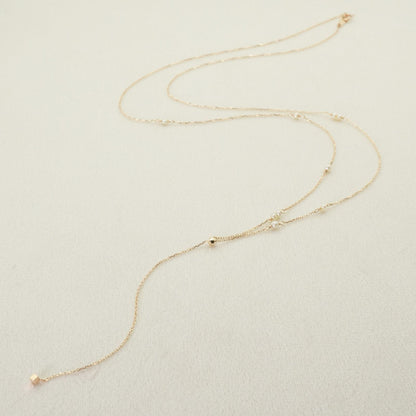 Agete Y-shaped long necklace made of K10 gold with freshwater pearls, clean and polished