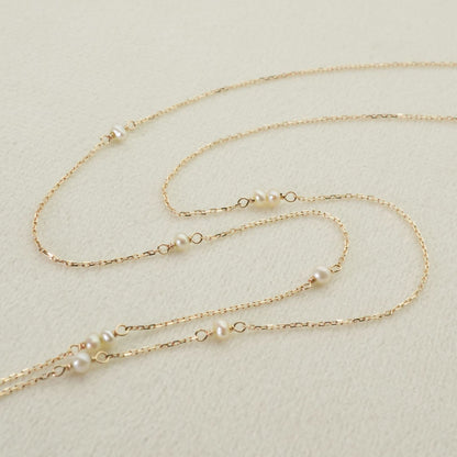 Agete Y-shaped long necklace made of K10 gold with freshwater pearls, clean and polished