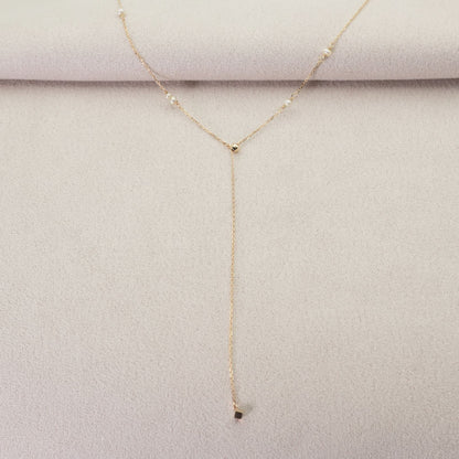 Agete Y-shaped long necklace made of K10 gold with freshwater pearls, clean and polished